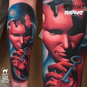 Tattoo Keymaster on the forearm motif: 3D style: surrealistic