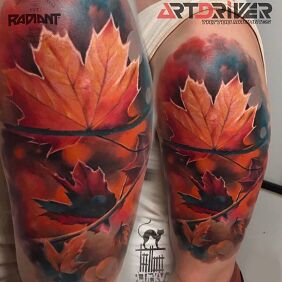 Tattoo Maple On the arm motif: floral style: realistic