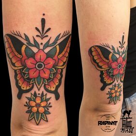 Tattoo Butterfly On the arm motif: flowers style: oldschool