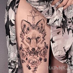 Tattoo Foxy on the leg motif: animals style: graphic / illustrative