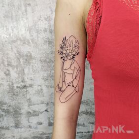 Tattoo Woman with flowers instead of a head %place% motif: floral style: contour / linework