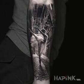Tattoo Prima ballerina on the forearm motif: characters style: realistic