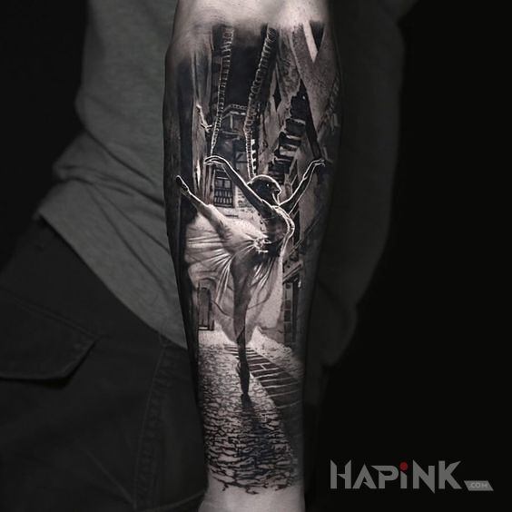 Tattoo Prima balerina in 3D motif and realistic style on the forearm