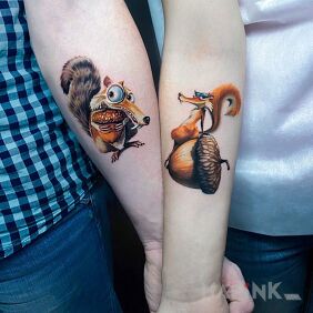 Tattoo Squirrels from the Ice Age on the forearm motif: characters style: graphic / illustrative