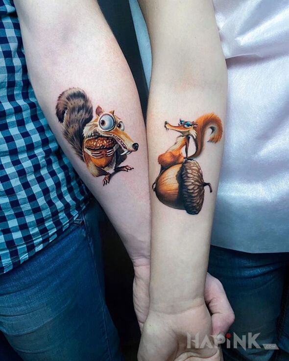 Tattoo Wiewiórki z epoki lodowcowej in 3D motif and graphic / illustrative style on the forearm