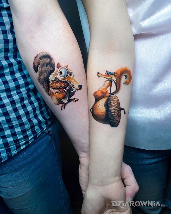 Tatuaż wiewiórki z epoki lodowcowej w motywie zwierzęta i stylu graficzne / ilustracyjne na przedramieniu