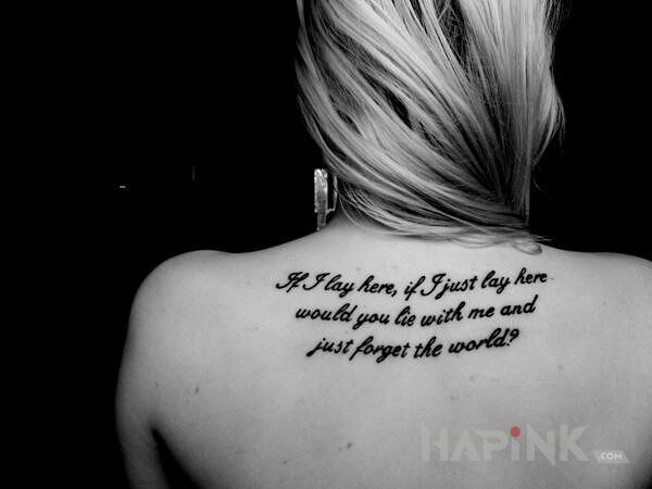 Tattoo Poloz sie ze mna in lettering motif and calligraphy style on the back