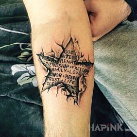 Tattoo Star on the forearm motif: ripped skin style: realistic