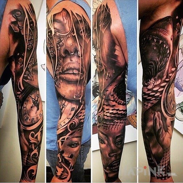 Tattoo Rekin i dziewczyny in animals motif and realistic style on the upper arm