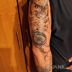 Tattoo Owl nature geography On the arm motif: objects style: realistic