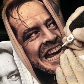 Tattoo Jack on the calf motif: faces style: realistic