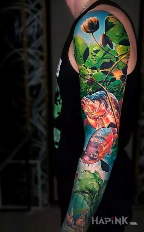 Tattoo Rybson in sleeves motif and realistic style On the arm