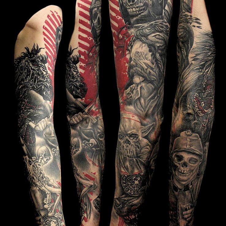 Tatuaż trash polka znane postacie w motywie mroczne i stylu trash polka na ręce