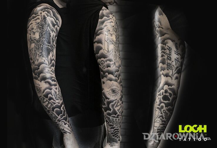 Tatuaż rękaw mroczne klimaty w motywie rękawy na ręce
