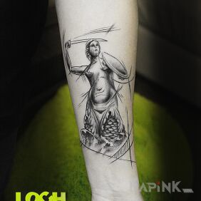 Tattoo Warsaw Mermaid On the arm motif: black and gray style: sketch
