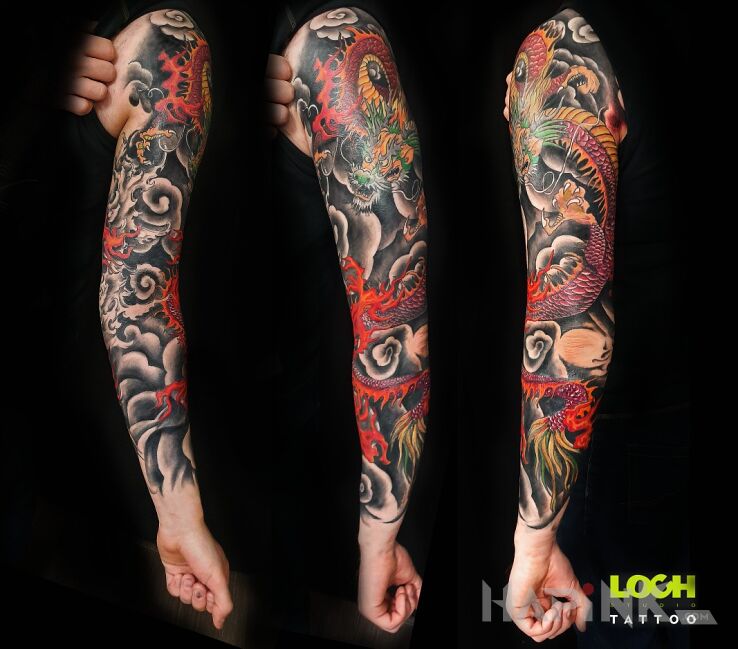 Tattoo Japoński rękaw, smok:) in dragons motif and japanese / irezumi style on the forearm