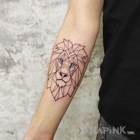 Tattoo Graphic Lion on the forearm motif: zodiac signs style: contour / linework