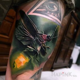 Tattoo Skylight on the leg motif: butterflies style: realistic