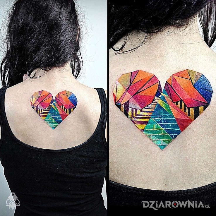 Tatuaż serducho w motywie miłosne na plecach
