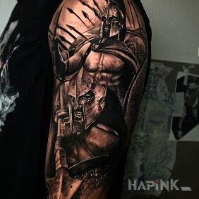 Tattoo Spartan Army On the arm motif: 3D style: realistic
