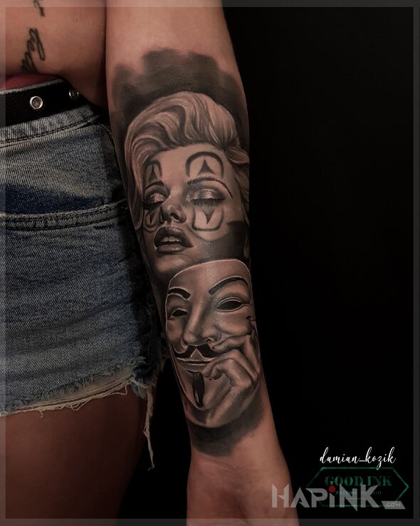 Tattoo Sztosik od Damiana in black and gray motif and realistic style On the arm