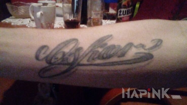 Tattoo Imie mojego synusia in 3D motif on the forearm