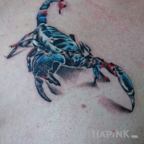 Tattoo Imperial scorpion on the chest motif: 3D style: realistic