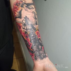 Tattoo Stormtroopers on the forearm motif: colorful style: graphic / illustrative