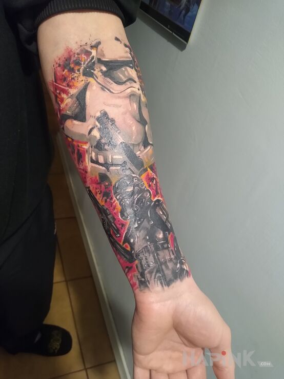 Tattoo Szturmowcy in colorful motif and graphic / illustrative style on the forearm