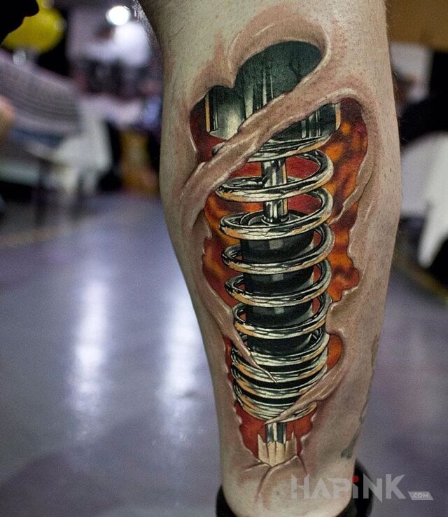 Tattoo Resory in 3D motif and realistic style on the calf