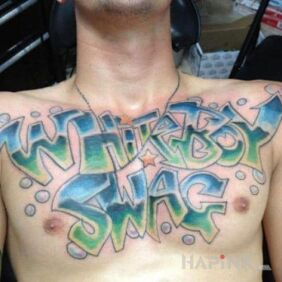 Tattoo White Boy Swag on the chest motif: lettering
