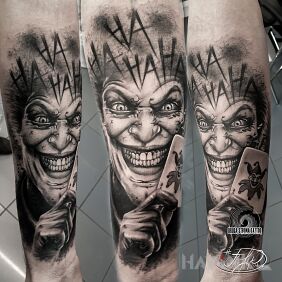 Tattoo Joker with a card :P hahaha on the forearm motif: lettering style: realistic
