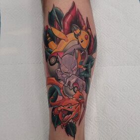 Tattoo Pokemon on the leg motif: colorful style: graphic / illustrative