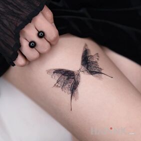 Tattoo Bizarre, yet intriguing butterfly on the leg motif: butterflies style: abstract
