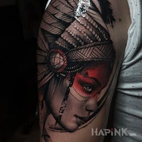 Tattoo INDIAN WOMAN on the upper arm motif: Indian style: realistic