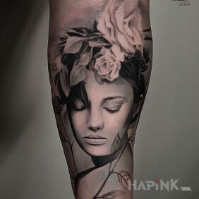 Tattoo PORTRAIT on the forearm motif: faces style: realistic