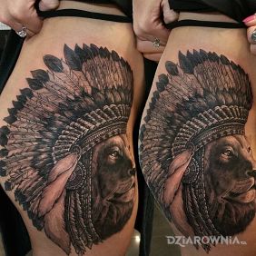 Tatuaż Lew na nodze motyw: 3D styl: realistyczne