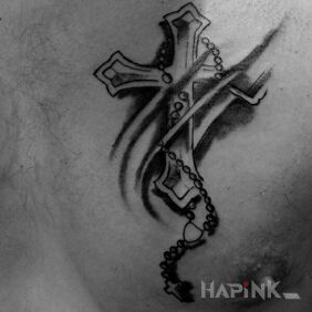Tattoo My cross on the chest motif: black and gray style: graphic / illustrative