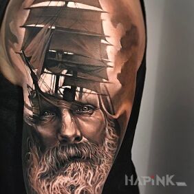 Tattoo Sailor on the upper arm motif: characters style: realistic