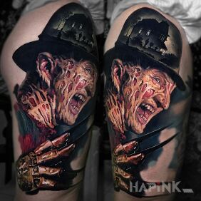 Tattoo Freddy Kruger on the leg motif: 3D