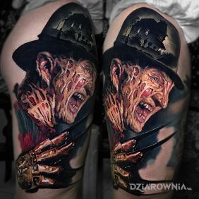 Tatuaż Freddy Kruger na nodze motyw: postacie