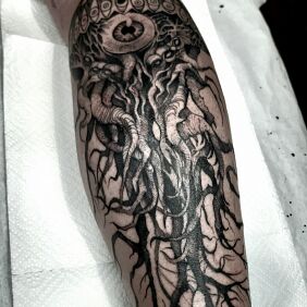 Tattoo Could it be providence? on the calf motif: fantasy style: graphic / illustrative