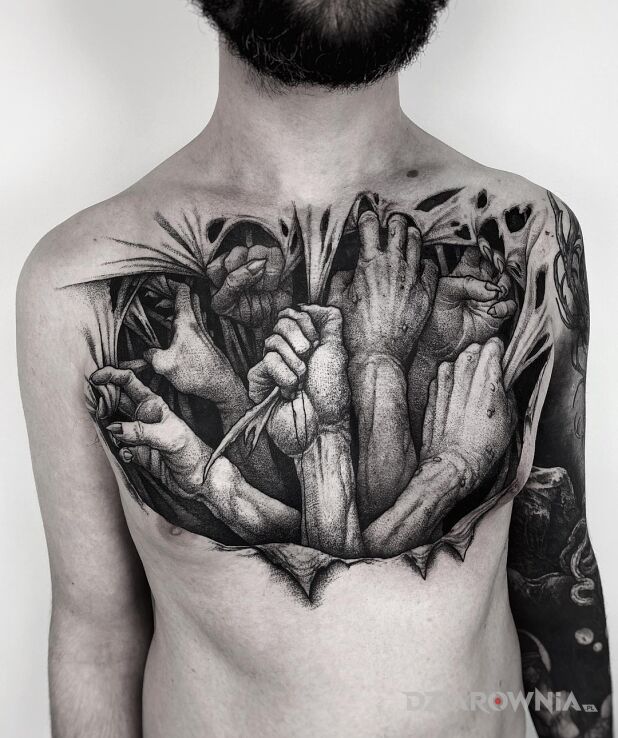Tatuaż rozrywany od środka w motywie mroczne i stylu realistyczne na ręce