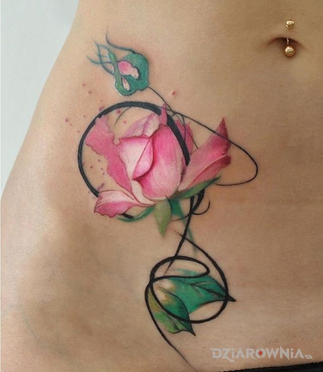 Tatuaż różyczka w motywie seksowne na brzuchu