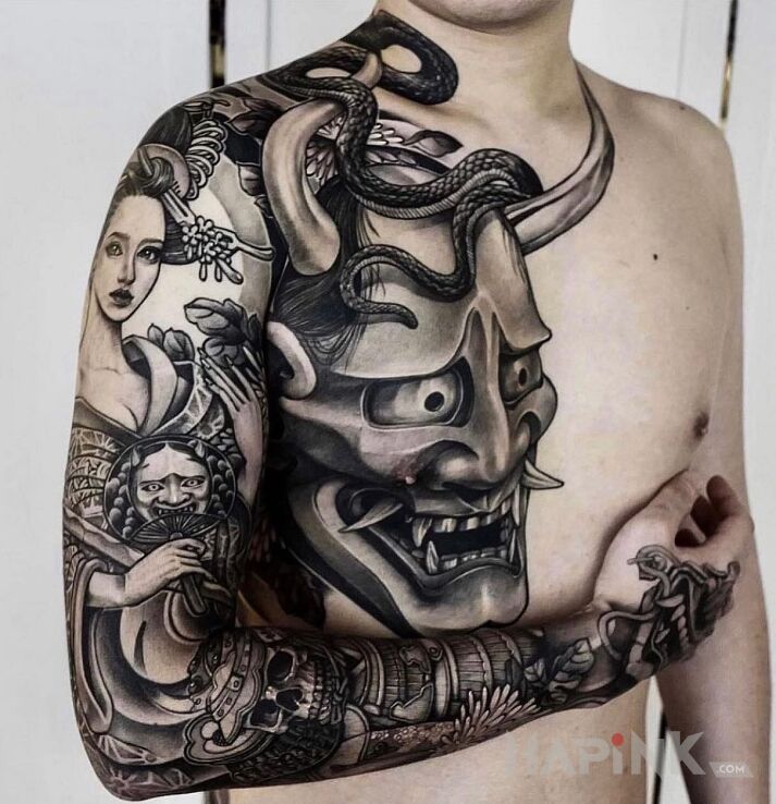 Tattoo Japoński demon in demons motif and graphic / illustrative style on the shoulder
