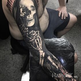 Tattoo Death-sleeve on the forearm motif: sleeves style: realistic
