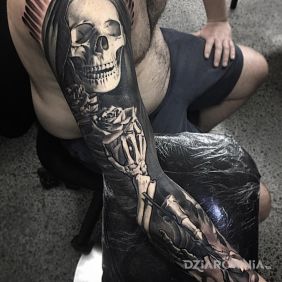 Tatuaż Śmierć - rękaw na przedramieniu motyw: 3D styl: realistyczne