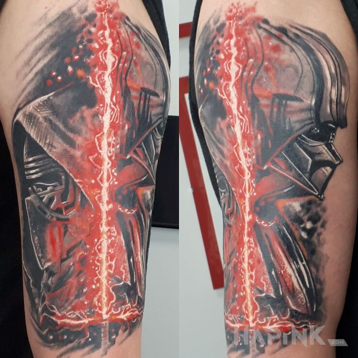 Tattoo Vader i Kaylo-ren in characters motif and realistic style On the arm