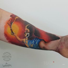 Tattoo Arka Gdynia on the forearm motif: 3D style: realistic