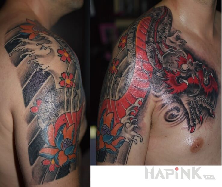 Tattoo Kolorowy smok in dragons motif on the upper arm
